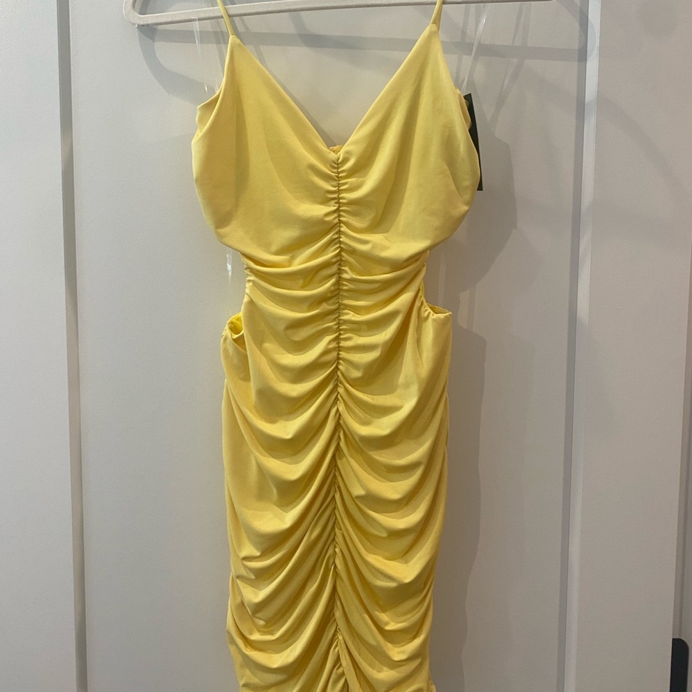 Yellow cut out bodycon mini dress